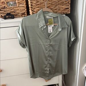 Sage Green Satin Button Down Shirt